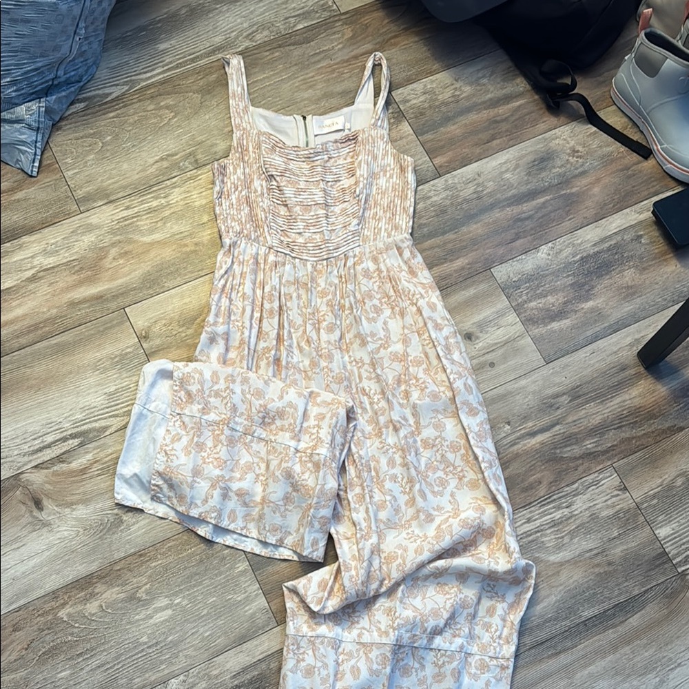 Light Floral Printed Jumpsuit in Cream and Tan